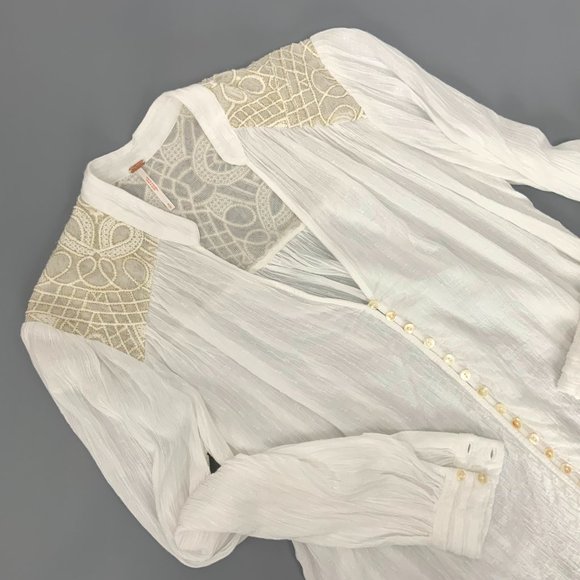 Free People Boho Canyon Rose White Long Sleeve Blouse Top Sz S - Picture 3 of 16